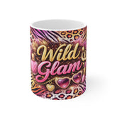 Wild Glam Mug — Pink Leopard Print Coffee Cup with 'Wild & Glam' Fashion Design