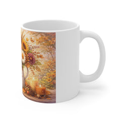 Hello Fall Mug — Autumn Floral Pumpkin Coffee Cup (11oz)