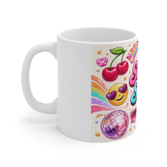 Sweet & Sassy Mug — Cute Rainbow, Cherries & Retro Stickers Coffee Cup