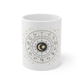 Zodiac Wheel 11oz White Mug — Celestial Horoscope Coffee Cup