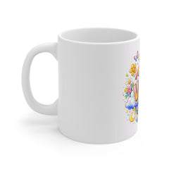 Vibes Rainbow Mug — Colorful Retro Rainbow & Flowers Coffee Cup