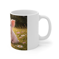 Cute Piglet Mug — Adorable Baby Pig in Daisy Field 11oz Coffee Cup