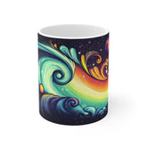 Cosmic Rainbow Wave Mug — Colorful Galaxy Surf Ceramic Coffee Cup