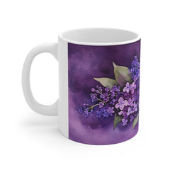 Purple Lilac Floral Mug — 11oz Ceramic Coffee Cup