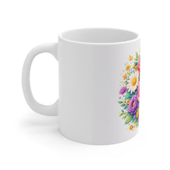 Floral Bouquet 11oz Mug — Colorful Roses & Daisies Coffee Cup