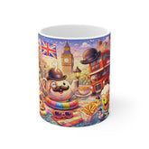 London Tea Time Mug — Whimsical British Icons, Double-Decker Bus & Union Jack Design