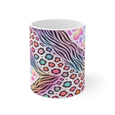 Colorful Floral Zebra Pattern Mug — Pastel Animal Print Coffee Cup