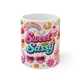 Sweet & Sassy Mug — Cute Rainbow, Cherries & Retro Stickers Coffee Cup
