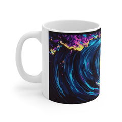 Cosmic Wave Ceramic Mug — Vibrant Neon Ocean Art Coffee Cup