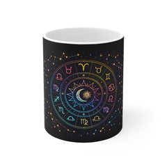 Zodiac Wheel 11oz Mug — Rainbow Astrology Signs Constellation Coffee Cup