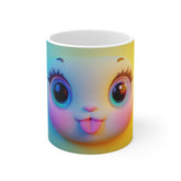 Cute Gradient Bunny Face Mug — Colorful Kawaii Animal Coffee Cup