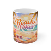 Beach Vibes Mug — Tropical Sunset Coffee Cup with 'Beach Vibes' Design