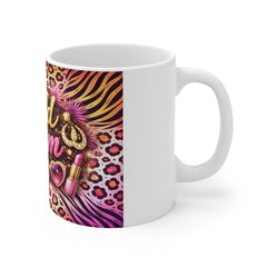 Wild Glam Mug — Pink Leopard Print Coffee Cup with 'Wild & Glam' Fashion Design