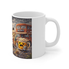 London Bulldog Tea Time Mug — Cute British Dogs in the Rain 11oz
