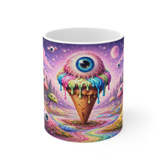 Psychedelic Surreal Mug — Eyeball Ice Cream Cone Fantasy Coffee Cup