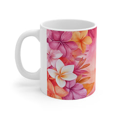 Pink Tropical Plumeria Floral Mug — 11oz Coffee Cup