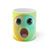 Shocked Emoji Ceramic Mug – Colorful Surprised Face 11oz Coffee Cup