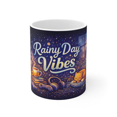 Rainy Day Vibes Mug — Cozy Cat, Candle & Tea Ceramic Coffee Cup