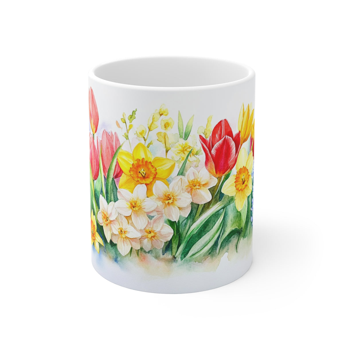 Floral Spring Bouquet Mug — Tulip & Daffodil Watercolor Coffee Cup