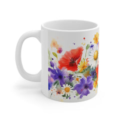 Floral Watercolor Mug — Bright Wildflower Bouquet Coffee Cup