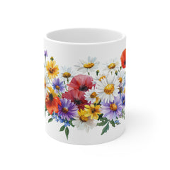 Floral Wildflower Bouquet Mug — Colorful Daisy & Poppy Coffee Cup (11oz)