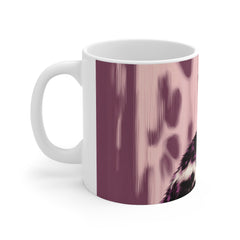 Cat Portrait Coffee Mug — Pink Floral Calico Cat Ceramic Gift