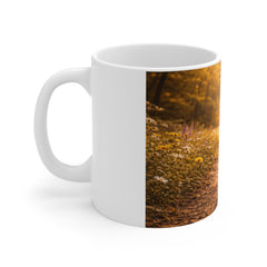 Doberman Dog Photo Coffee Mug — Running Pup in Autumn Forest 11oz