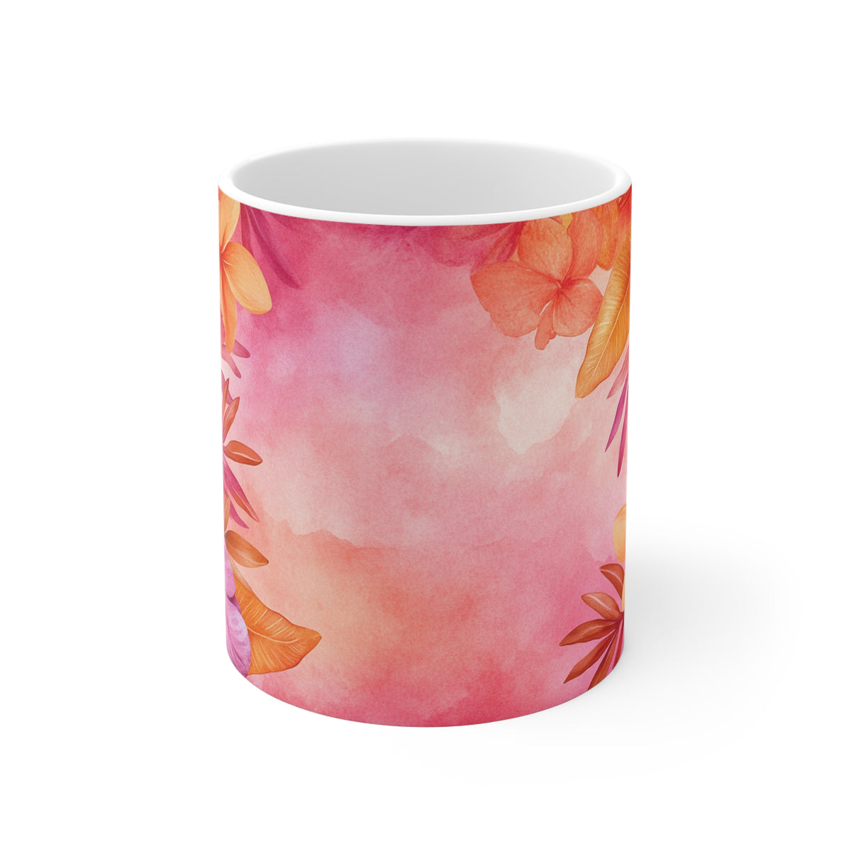 Pink Tropical Plumeria Floral Mug — 11oz Coffee Cup