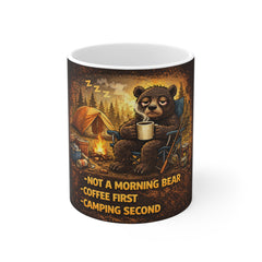 Camping Bear Coffee Mug — "Not A Morning Bear, Coffee First, Camping Second"