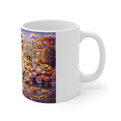 London Breakfast Mug — Whimsical Tea & Chips Cartoon Illustration