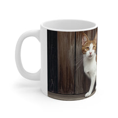 Cat Photo Coffee Mug — Ginger Tabby on Rustic Wood