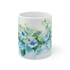 Blue Morning Glory Floral Mug — Watercolor Botanical Coffee Cup