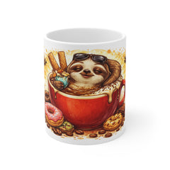 Coffee Sloth Mug — Cute Sloth in Latte Cup with Donuts | Fun Gift for Coffee Lovers