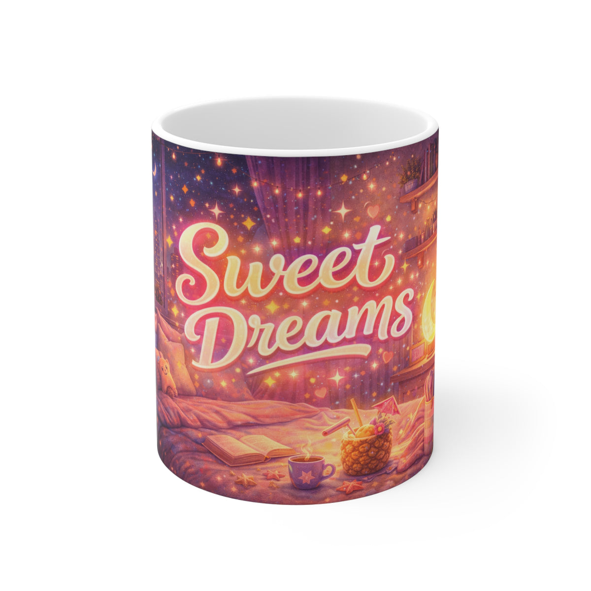 Sweet Dreams Mug — Cozy Nighttime Bedroom Illustration Coffee Cup