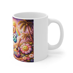 Good Vibes 11oz Coffee Mug — Retro Rainbow Beach Camper Design
