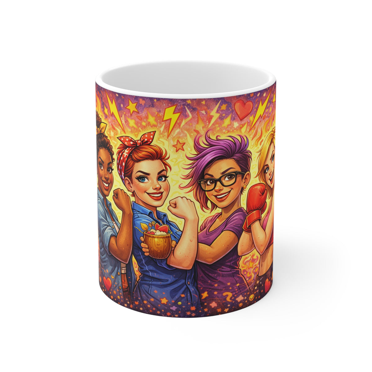 Feminist Power Mug — Rosie-Style Strong Women Illustration Coffee Cup
