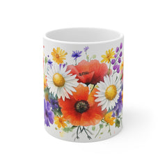 Floral Watercolor Mug — Bright Wildflower Bouquet Coffee Cup
