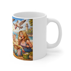 Seagull Beach Comedy Mug — Funny Coastal Café Cartoon Scene