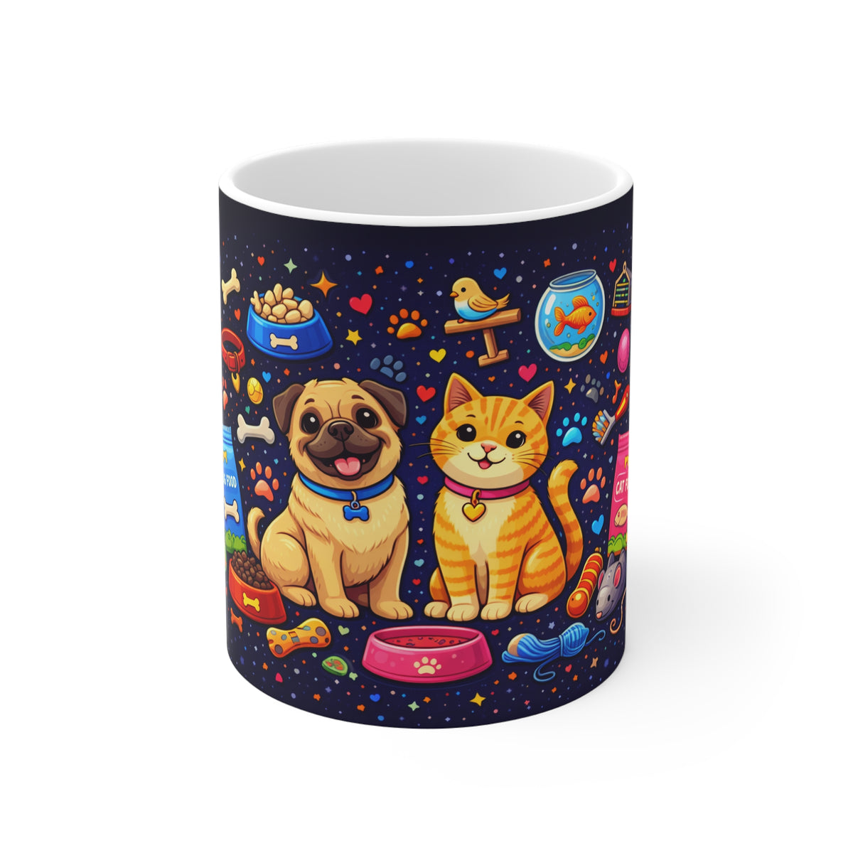 Cute Dog & Cat Pet Lovers Mug — Colorful Paw Print Coffee Cup