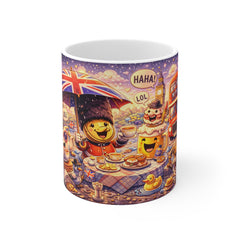British Tea Party Illustration Mug — Cute Funny Union Jack Afternoon Tea Scene
