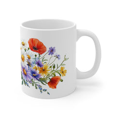 Floral Wildflower Bouquet Mug — Colorful Daisy & Poppy Coffee Cup (11oz)