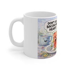 Funny Breakfast Mug – "Don't Go Bacon My Heart" Cartoon Bacon, Egg & Syrup Coffee Cup