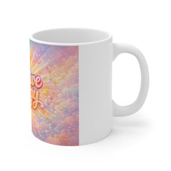 Positive Energy Mug — Bright Retro Sunburst Inspirational Coffee Cup
