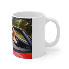 Golden Retriever Road Trip Mug – Cute Dog Driving Convertible Coffee Cup