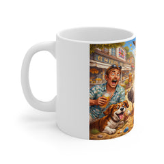 Seagull Beach Comedy Mug — Funny Coastal Café Cartoon Scene