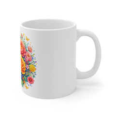 Floral Bouquet 11oz Mug — Colorful Roses & Daisies Coffee Cup
