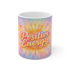 Positive Energy Mug — Bright Retro Sunburst Inspirational Coffee Cup