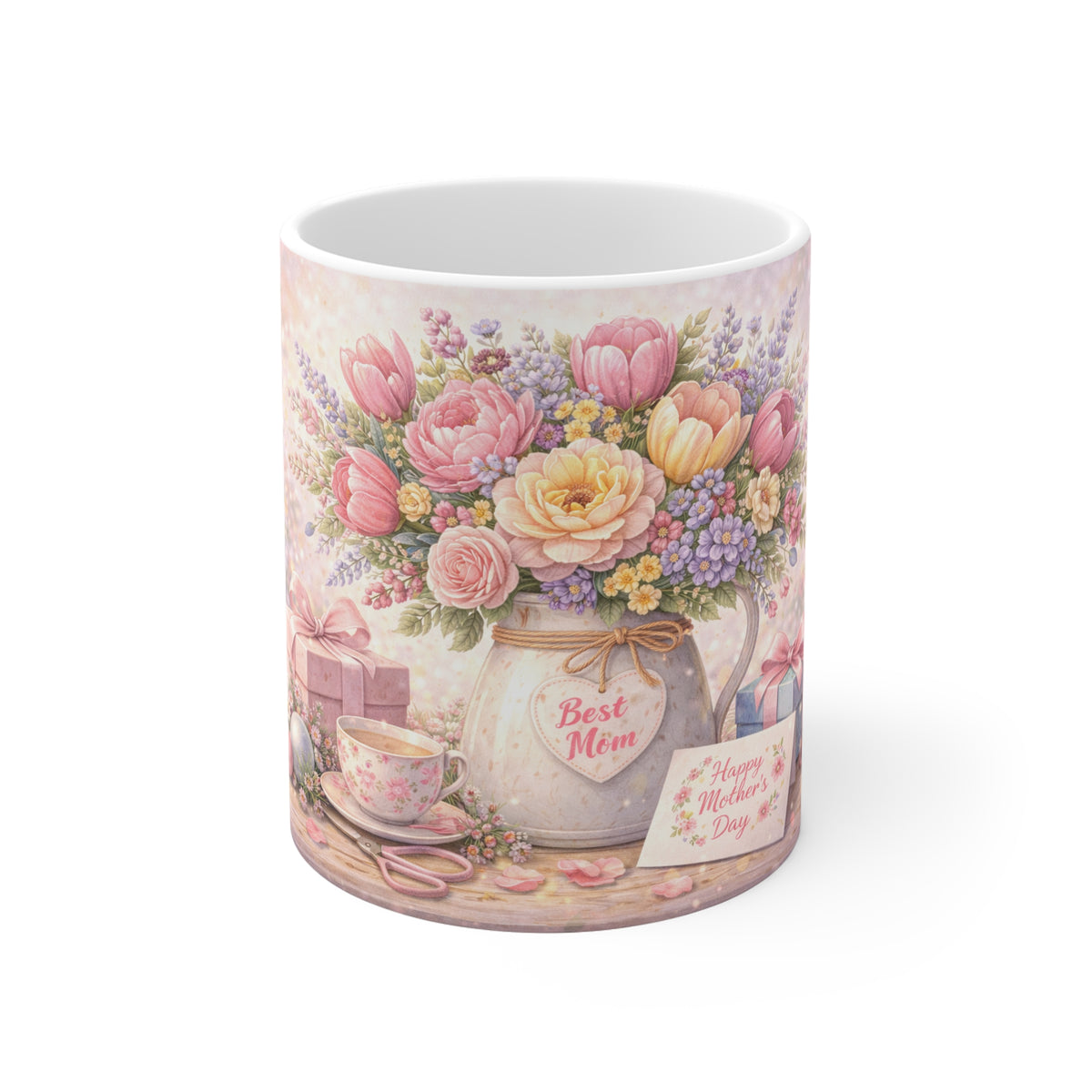 Mother's Day Floral Mug – 'Best Mom' Bouquet Coffee Cup