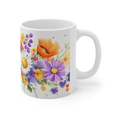 Floral Watercolor Mug — Bright Wildflower Bouquet Coffee Cup