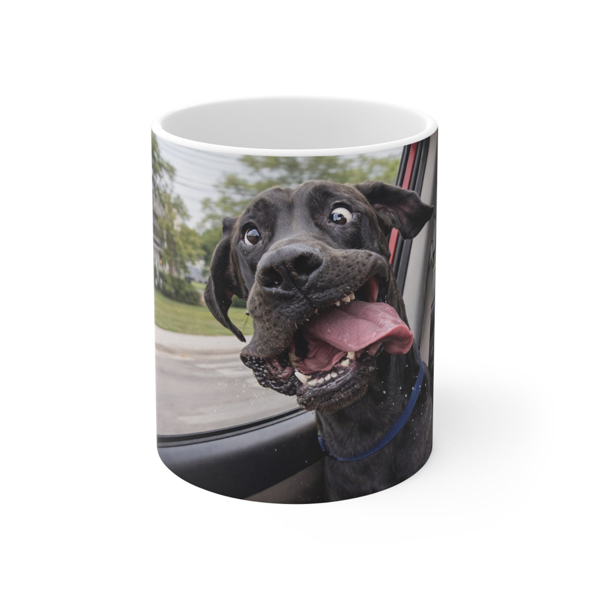 Dog Photo Mug — Funny Happy Pup Car Ride 11oz Ceramic Coffee Cup